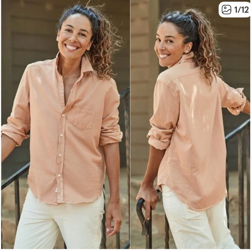 Frank & Eileen "Barry" Fitted Cotton Button-Up Shirt - Vintage Peach - Size XS